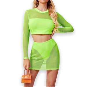 NWOT* neon green fishnet Co Ord